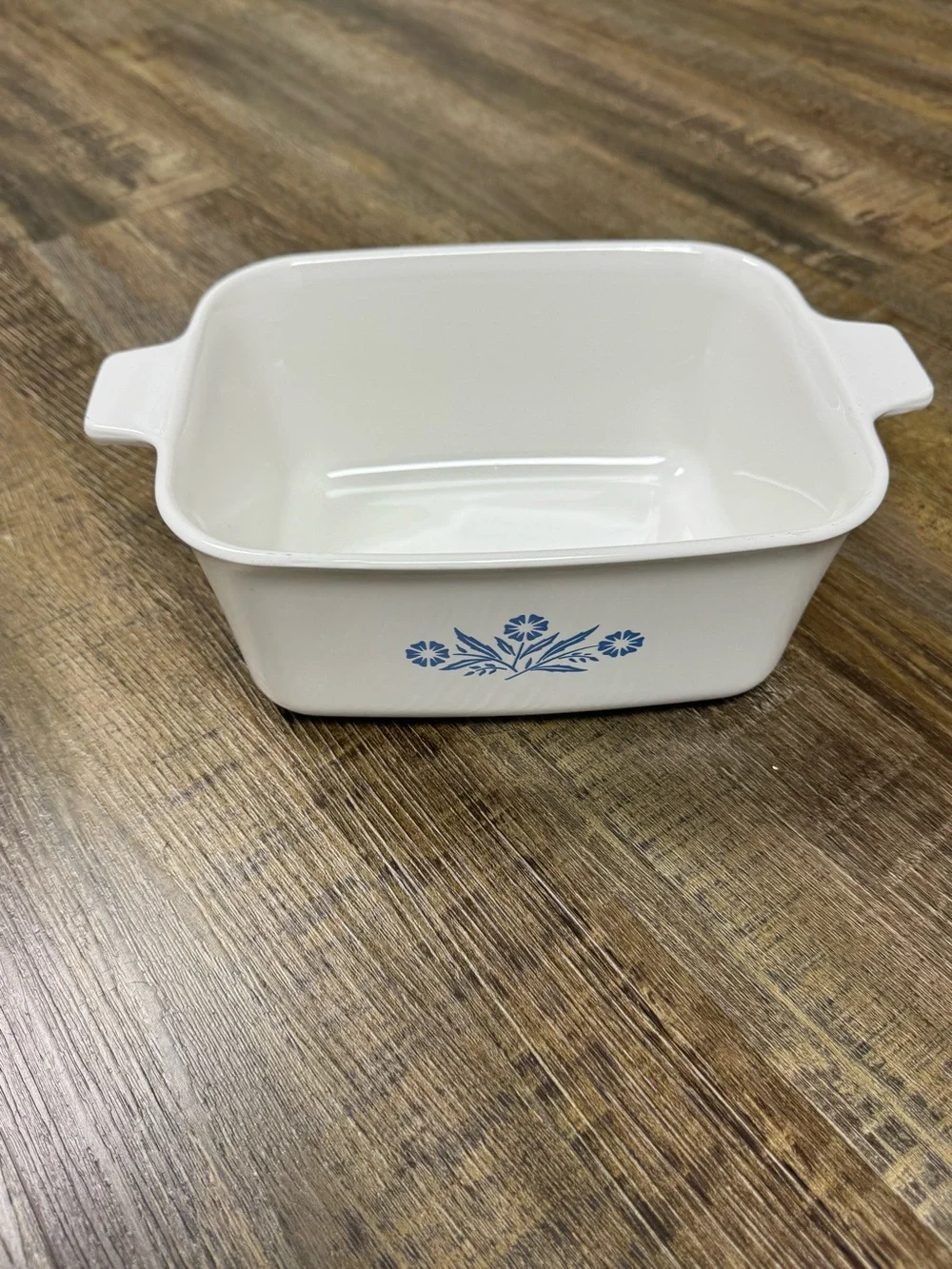 Corning Ware Vintage White Ceramic Baking Dish with Blue Floral Design